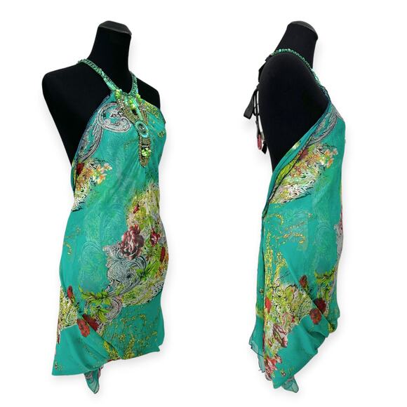 Katharine Story DESIGNER Silk Sequin Embellished Halter Neck Sobe Midi Dress - Picture 2 of 10